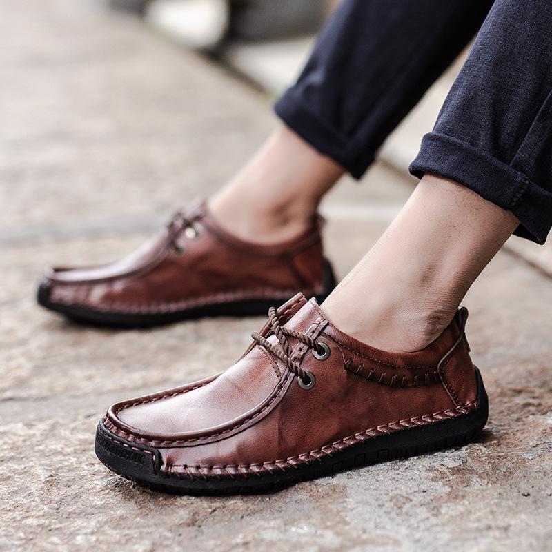 Plus Size Spring and Autumn Men's Casual Leather Shoes Trendy Low Top Soft Bottom Driving Shoes Pumps Genuine Leather Men's Shoes