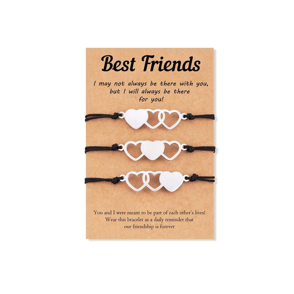 Stainless Steel Cut-out Bracelet Set Friend Friendship Bracelet Motivational Gift Hand-woven Triple Love Bracelet