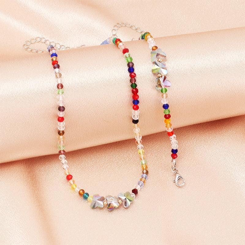 Retro ethnic style colored crystal butterfly necklace bracelet combination, personalized design sense handmade jewelry
