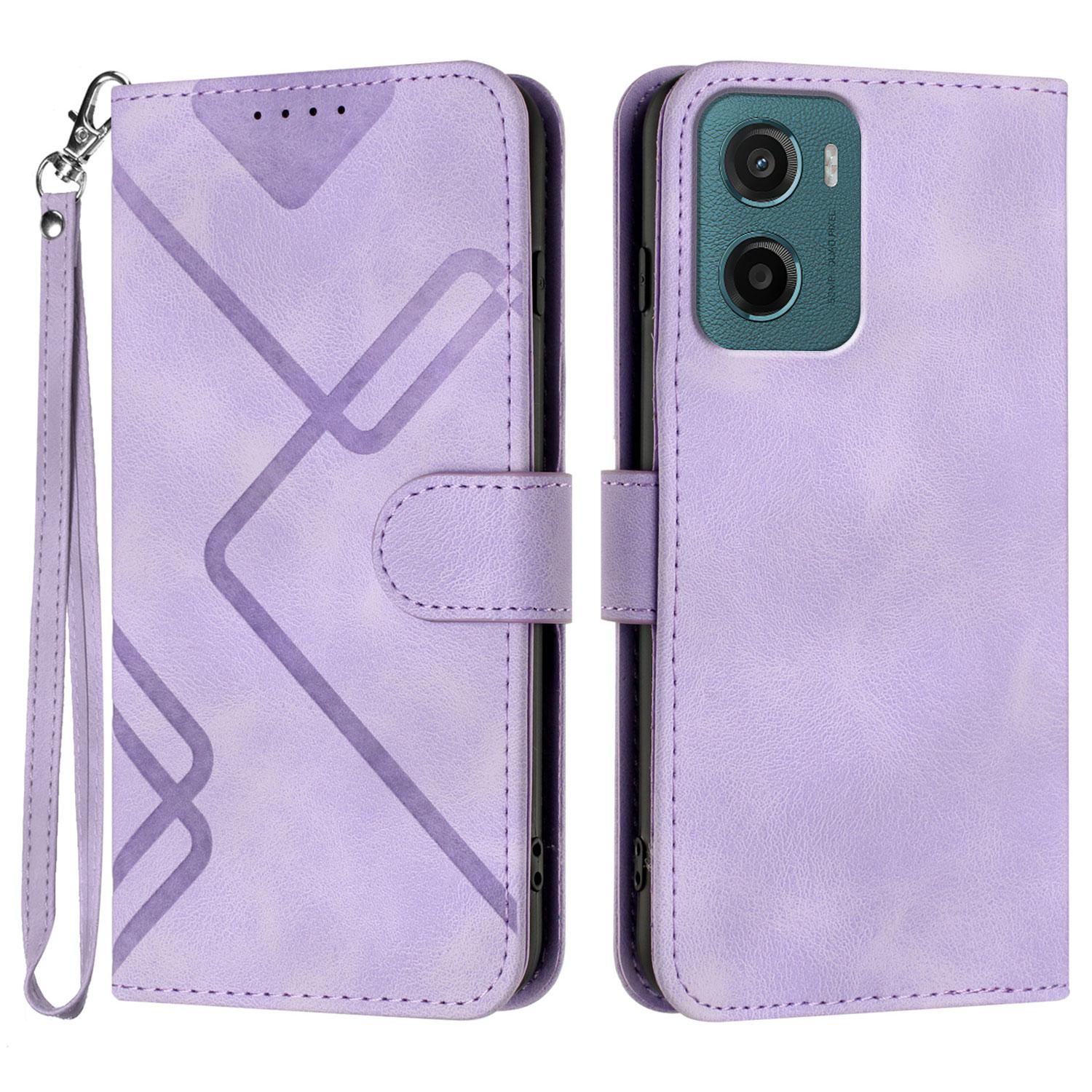 

For Motorola Moto E15 4G/Motorola Moto G05 4G Wallet Case Line Imprinted PU Leather Phone Cover with Strap E