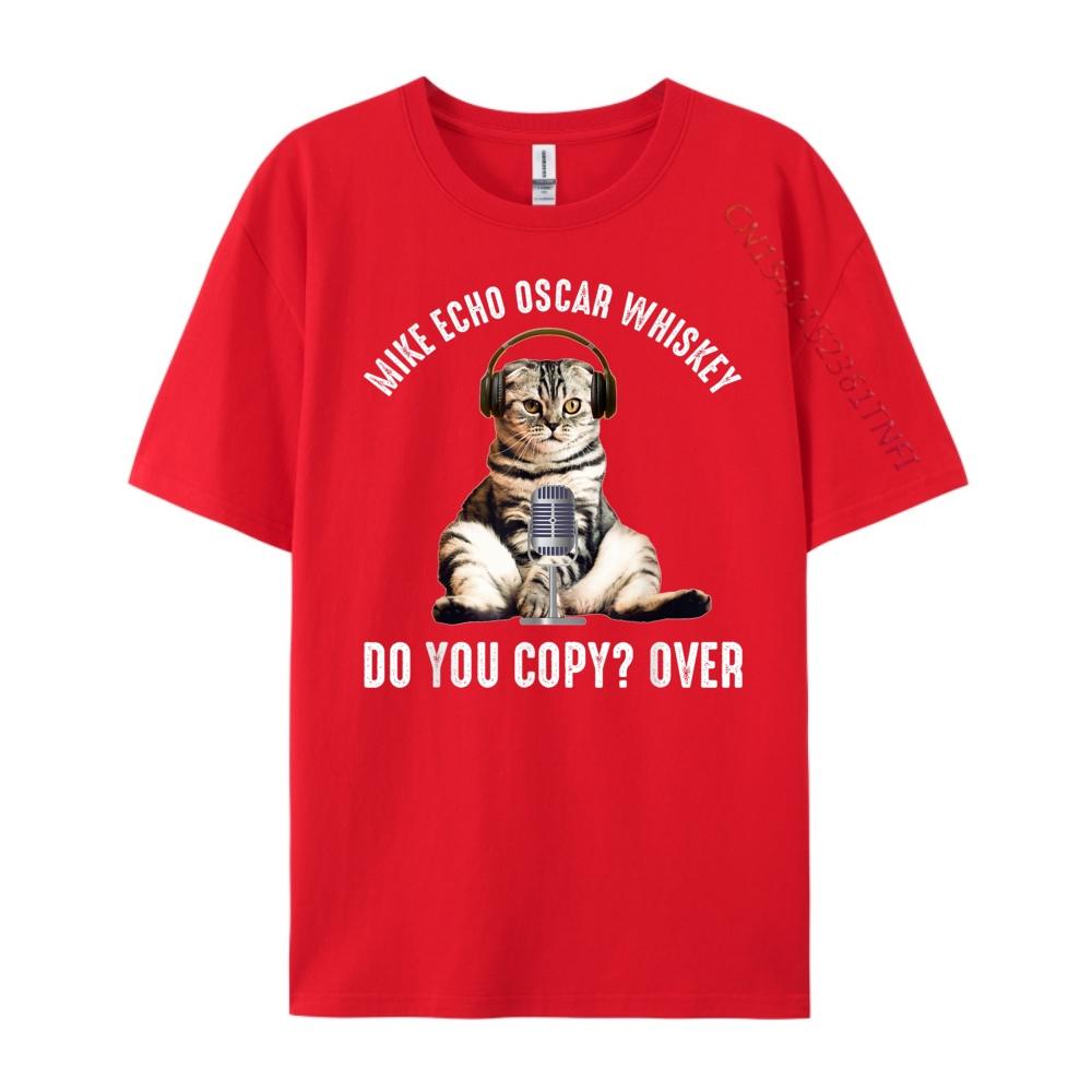 

Mike Echo Oscar Whiskey Funny Ham Radio Cat Grahpic Tee Shirt Breathable Mens Shirt Game S