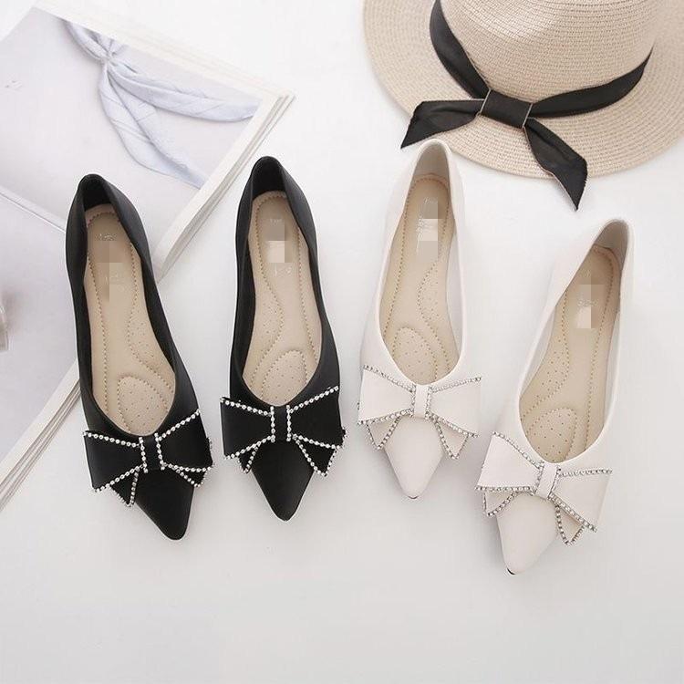 Bow single shoes new shallow mouth shoes soft leather soft sole Doudou shoes ladyshoes flat shoes