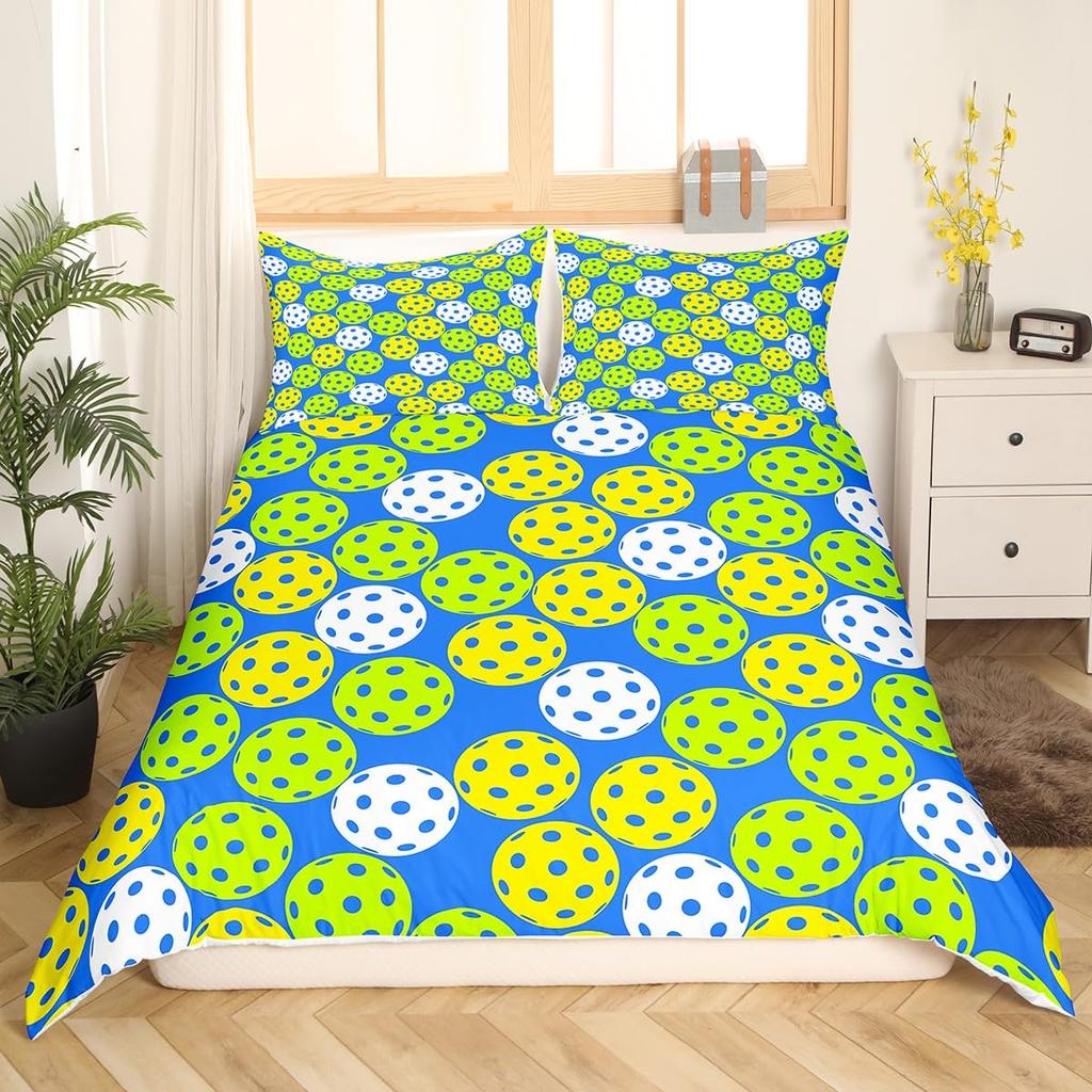 Pickleball Duvet Cover Full Size Ball Sports Gaming Bedding Set Yellow White Quotes Comforter Cover Black Microfiber Quilt Cover