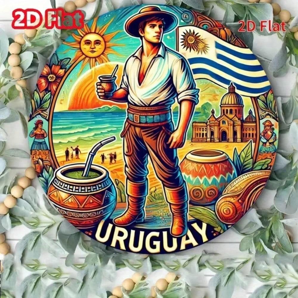Uruguay Metal Wall Art, Huarache Tea Beach Scene Decor, Cultural Tin Sign for Living Room
