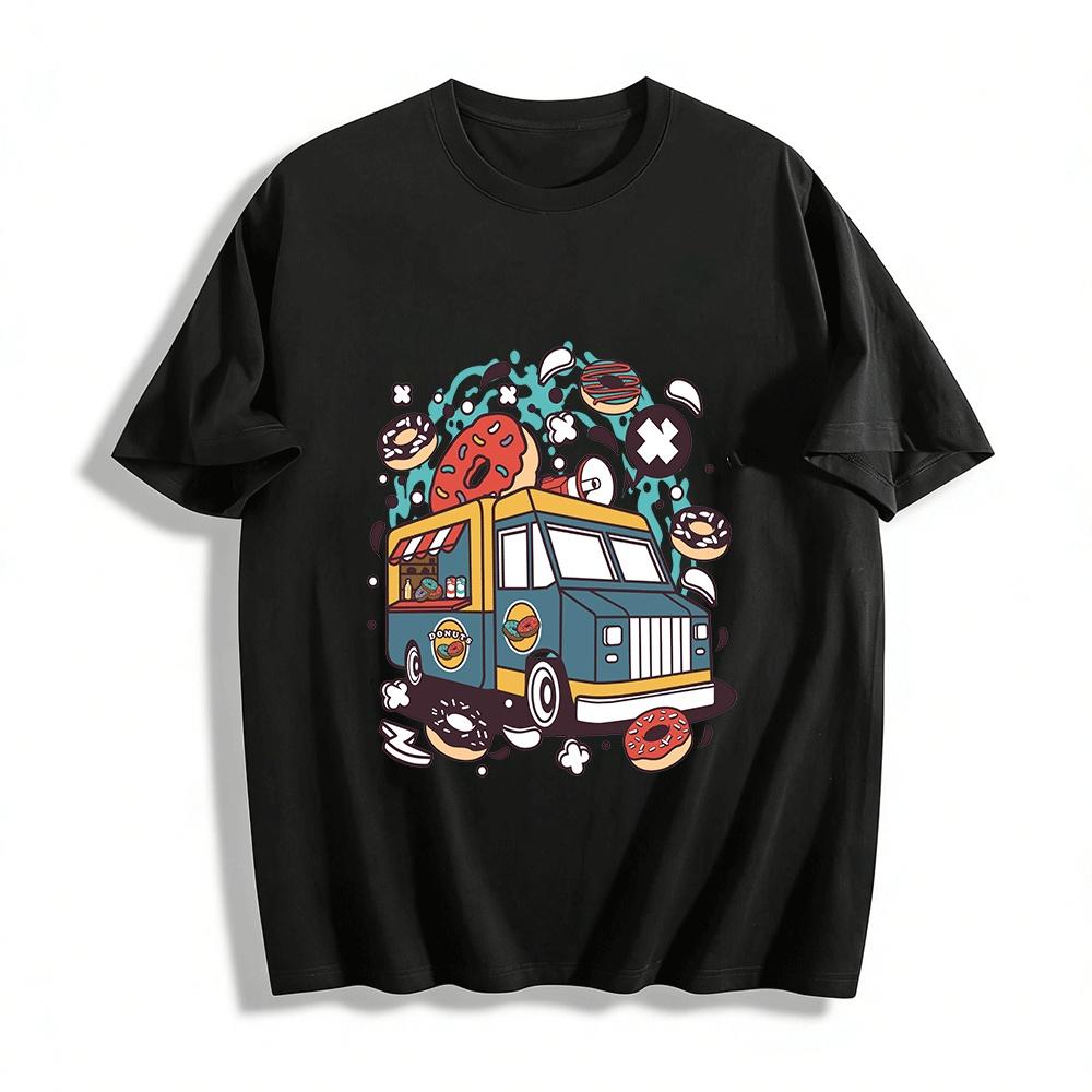 

Donut Food Truck Print Casual Short Sleeve T-Shirt Pure cotton T-shirt XXS