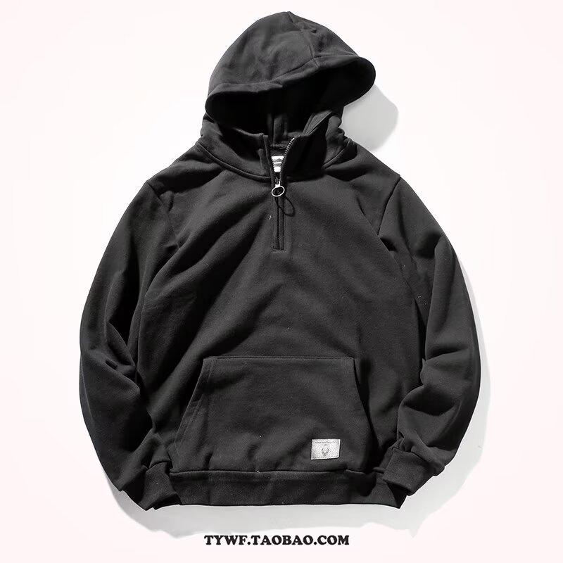 Men’s Hooded Pullover: Autumn/Winter Loose-Fit Half-Zip Casual Jacket, American Style Sweatshirt, Trendy 2025 M чёрный