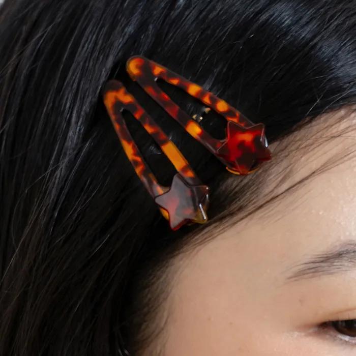 [2set] leopard star hair pin