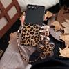 Leopard Print Hard PC Mobile Phone Case for Samsung Z Flip 7 Flip 6 Flip 5/4 Folding Screen Magnetic Hand Rope Protective Cover