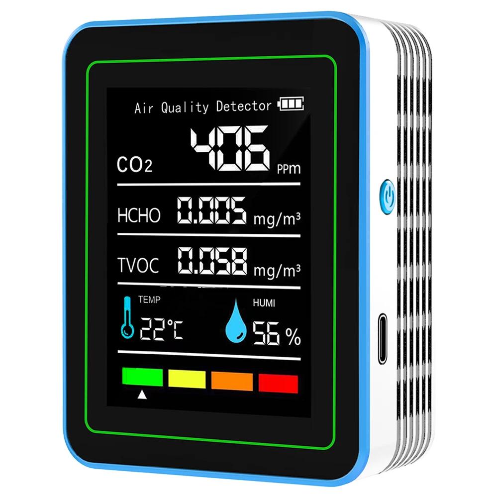 5-in-1 Air Quality Monitor Air Quality Detector USB Charging Indoor Air Quality Meter Portable CO2 Detector for Indoor Outdoor