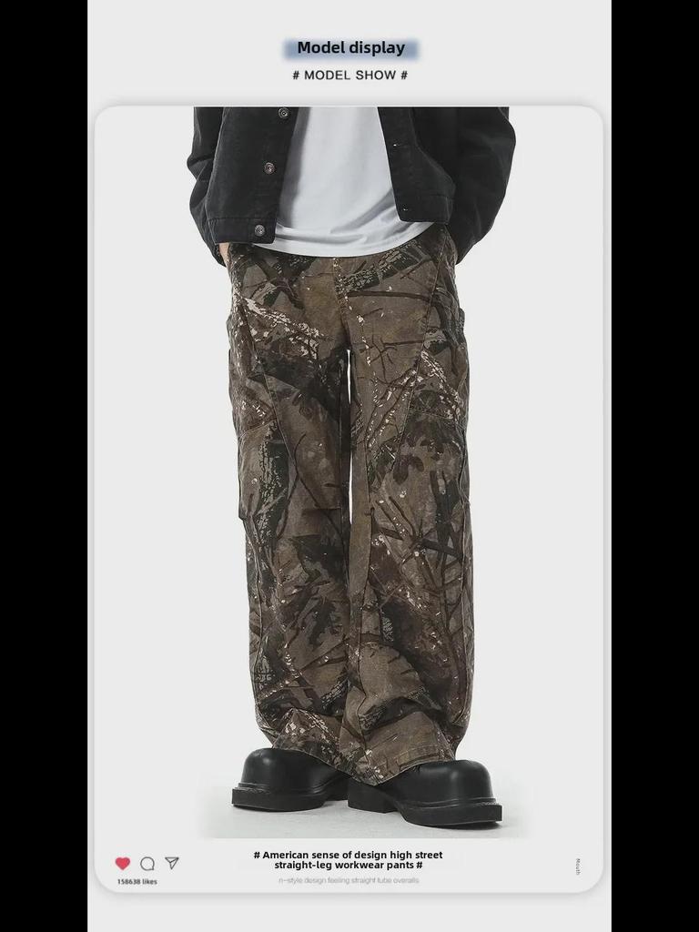 Pantaloni da lavoro mimetici dritti e larghi da uomo Muqiu – Stile casual da esterno
