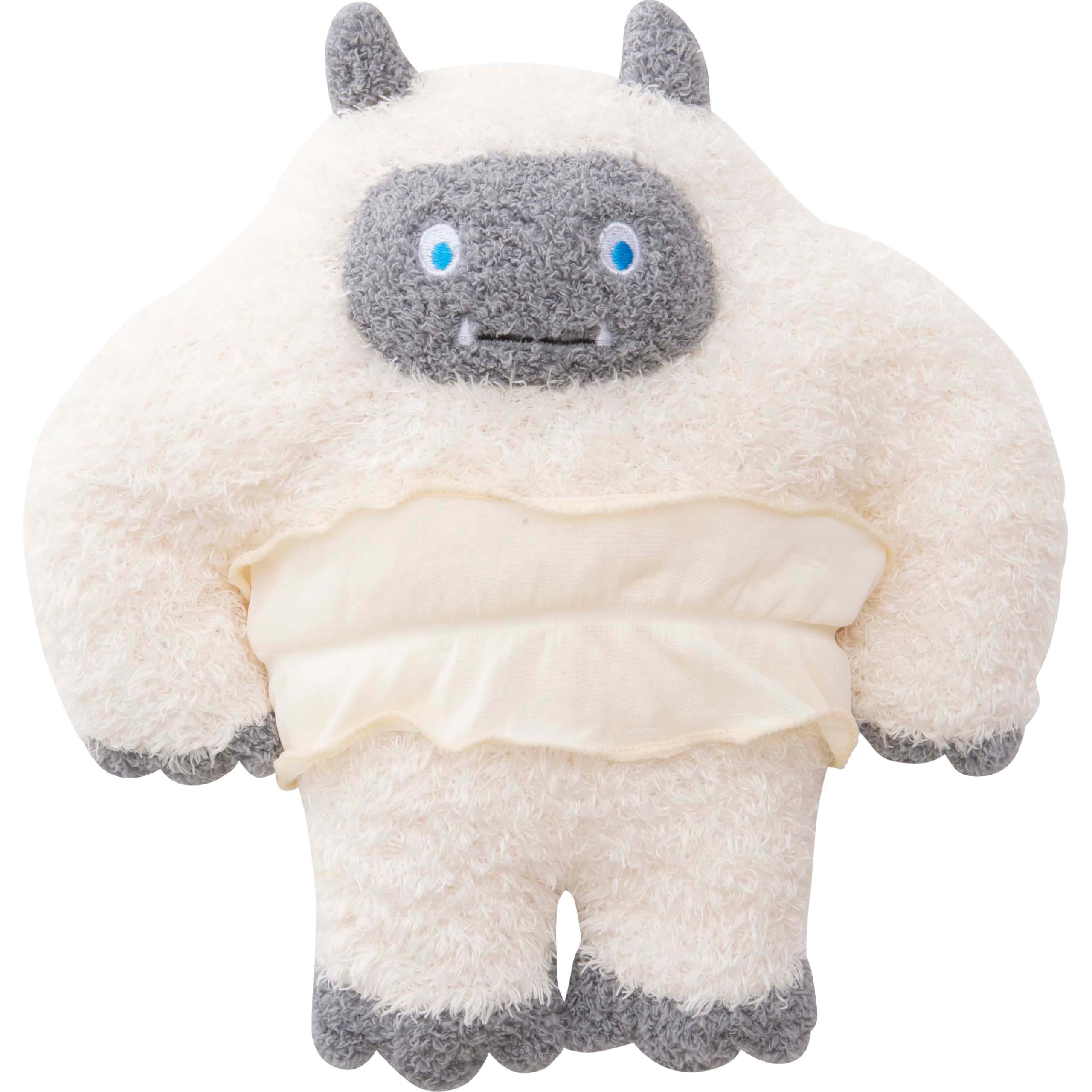 yukigokochi Yeti Plush Cushion [Cool Touch] Cooling Touch Shirred Belly Warmer Fluffy Comforting Hugging Pillow Cool Plush Toy for Summer (White)