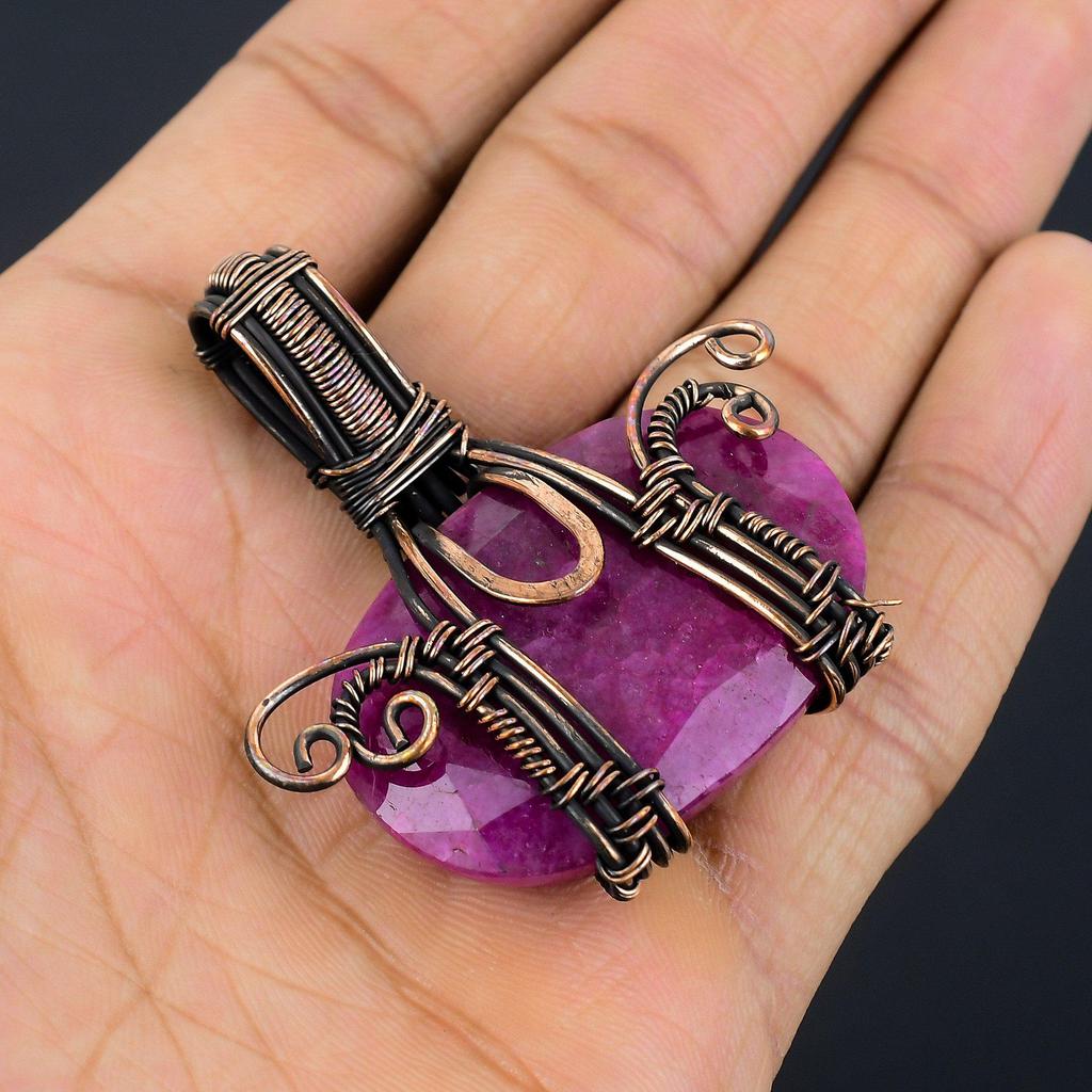 Ruby Pendant Gemstone Jewelry, 999 Copper Wire Wrapped Handmade Pendant, Latest Design Jewelry