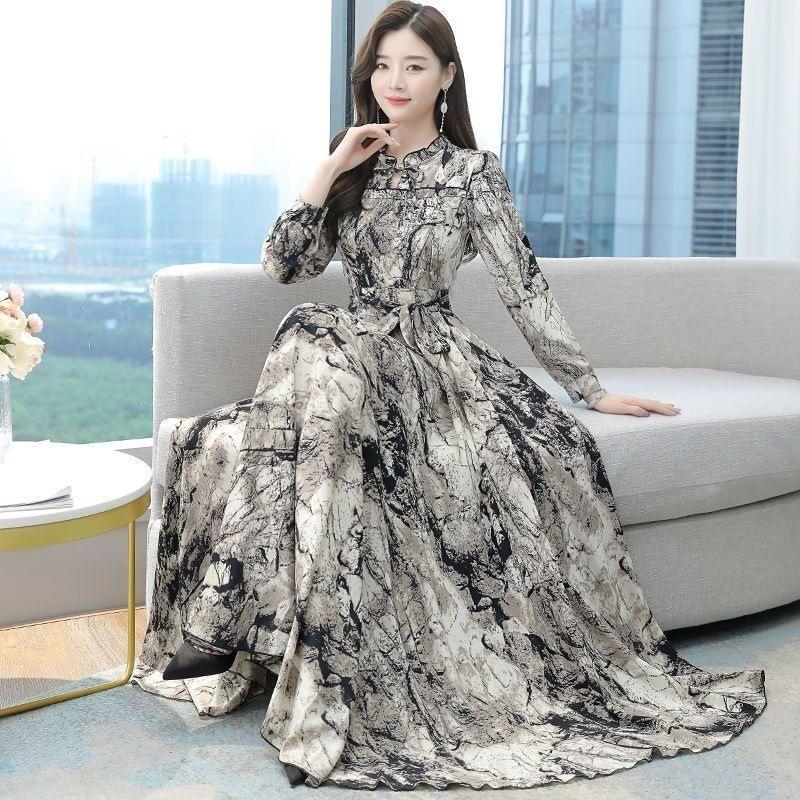 

Elegant Red Rose Floral Ink Dress - Women s New Spring/Autumn Long Sleeve Vacation Outfit Extra Large абрикосовий