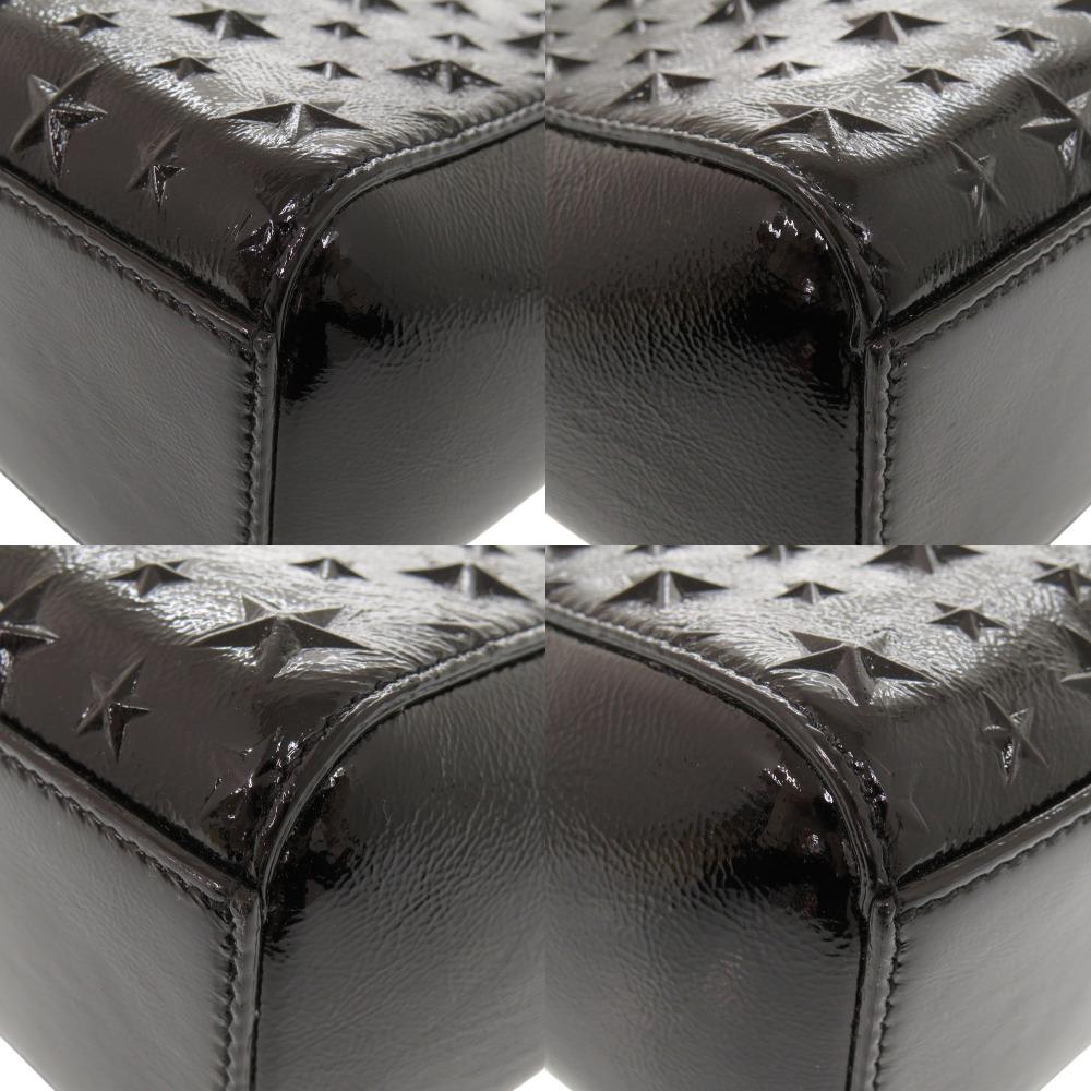 Used AUTHENTIC JIMMY CHOO 2WAY Pegasus Star Embossed Hand Bag Black Patent Leather