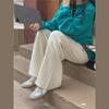 Women's Fashionable Casual Draping Knitted Wide-Leg Pants Elastic Waist Embossed Wool Mopping Trousers