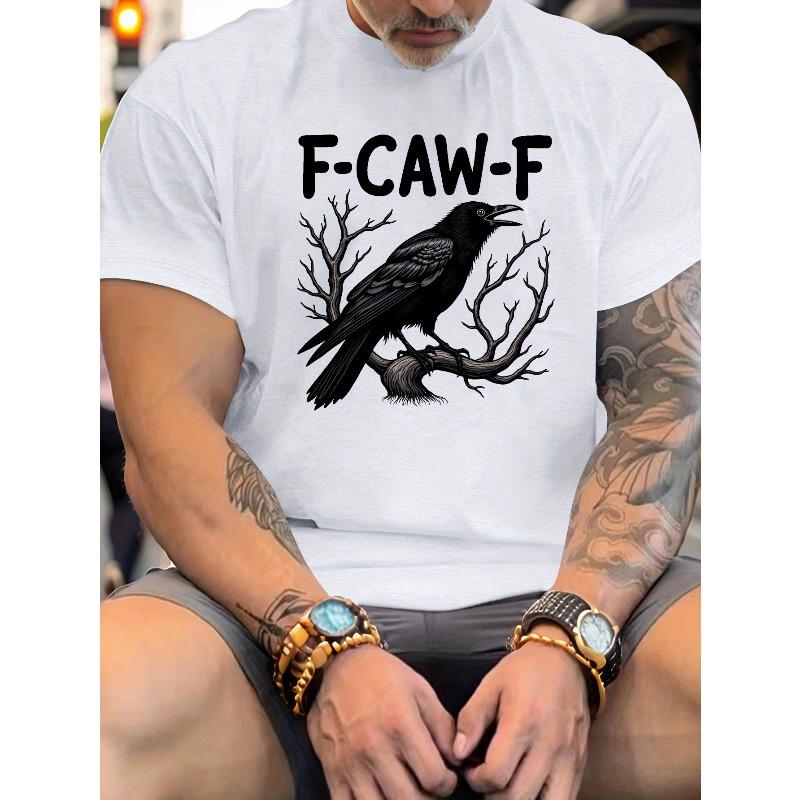 [Графическая футболка] Мужская графическая футболка большого размера | Повседневная с круглым вырезом, с коротким рукавом, Геометрический дизайн с вороном, Летняя футболка для взрослых S белый