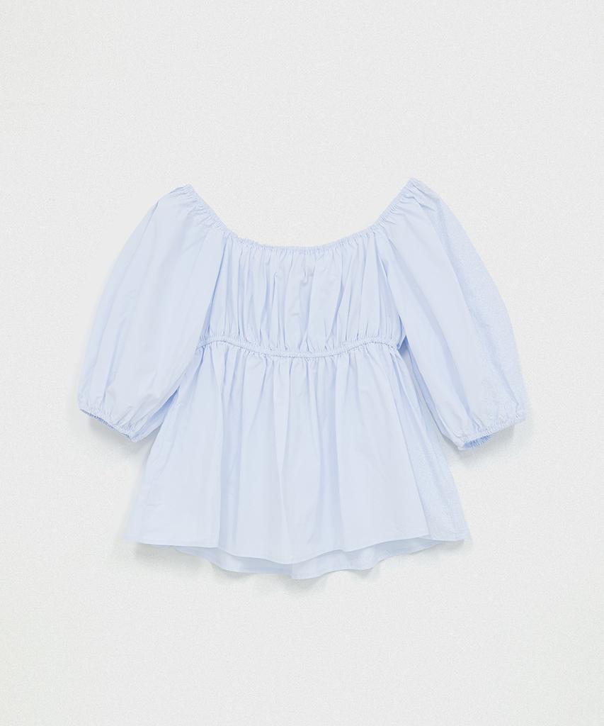 320SHOWROOM Two-Way Off-Shoulder Puff Blouse Sky Blue