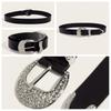 Black Vintage Decorative Rhinestone Belt Woman's Retro Style Alloy Buckle Personality Belt