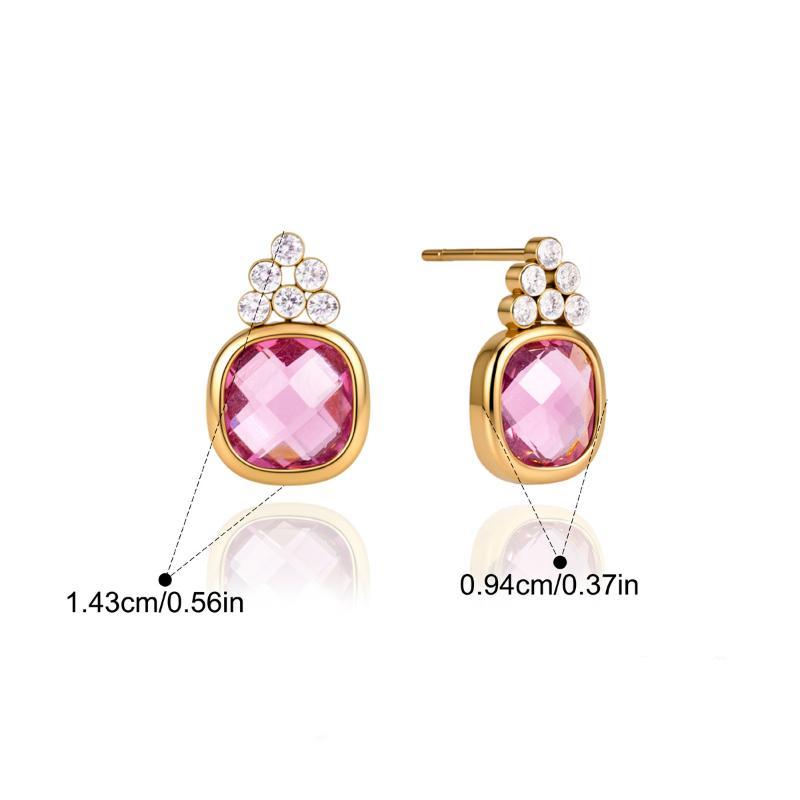 Geometric Zircon Glass Stud Earring For Women Gold Pvd Plated Stainless Steel Waterproof Earring Fashion Jewelry