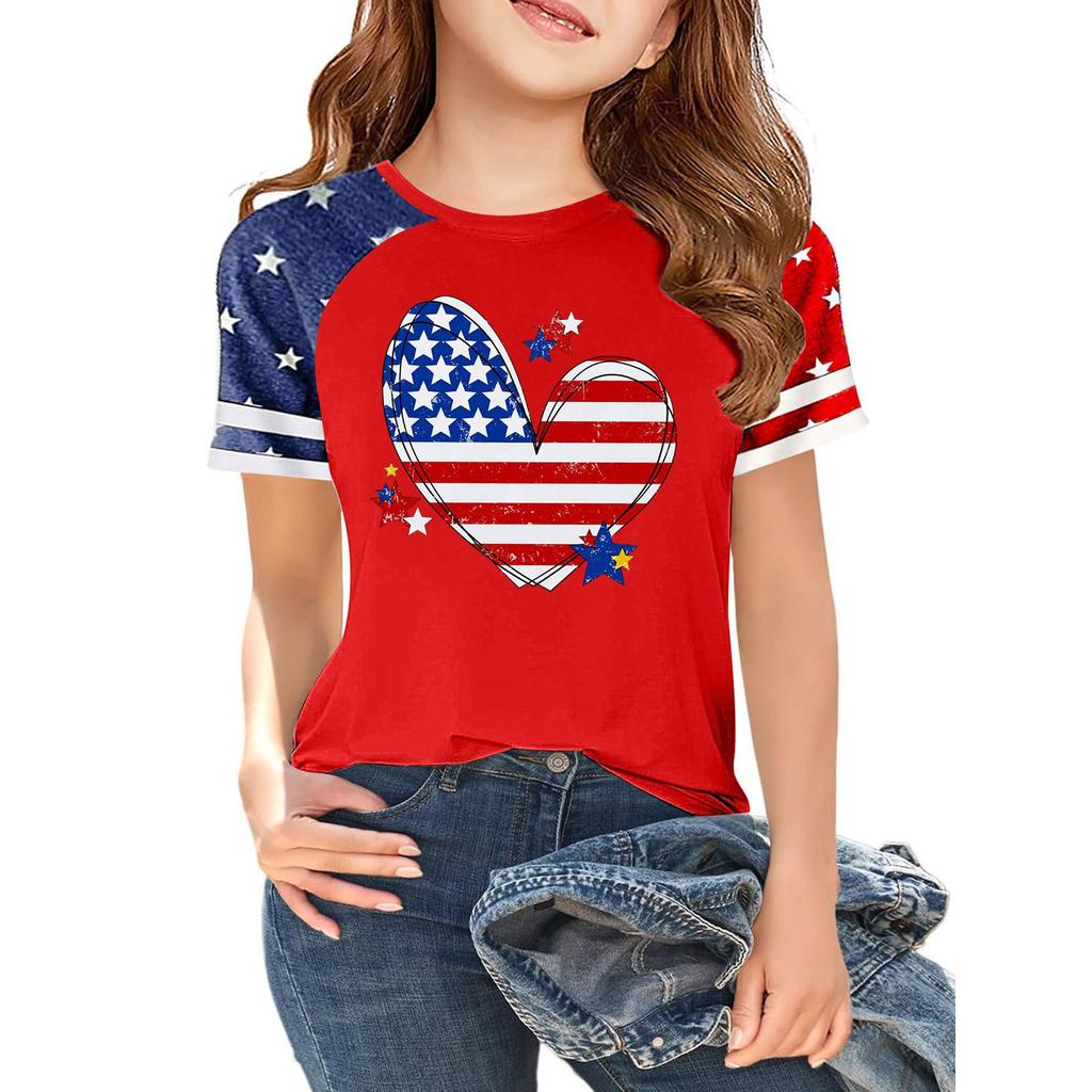 Children's  Independence Day Printed Round Neck Short Sleeved Casual T-shirt