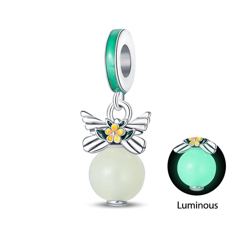 925 Silver Luminous Elf Lantern Fish Glass Planet Pendant Fit Pandach 925 Bracelet DIY Jewelry Design