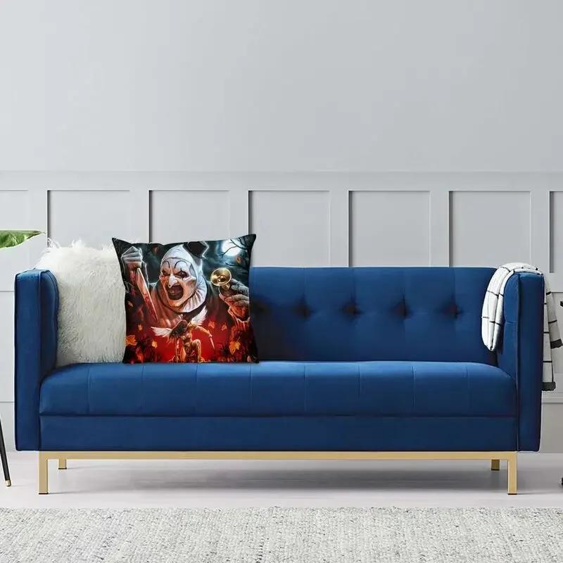 Horror Clown Halloween Movie Terrifier Cushion Cover Velvet Pillow Case Sofa Chair Square Pillowcase Living Room Decoration