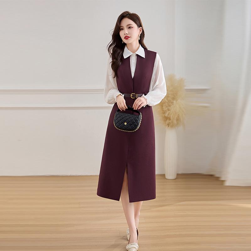 

2025 Spring & Autumn Long Sleeve Shirt and Vest Dress Set Z5381 XL (60-65kg)