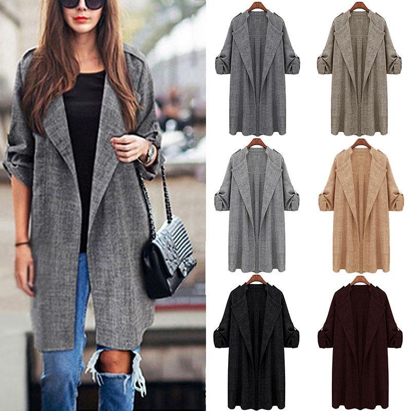 Elegant Women Long Waterfall Coat Jacket With Comfortable Loose Fit And Lapel Collar