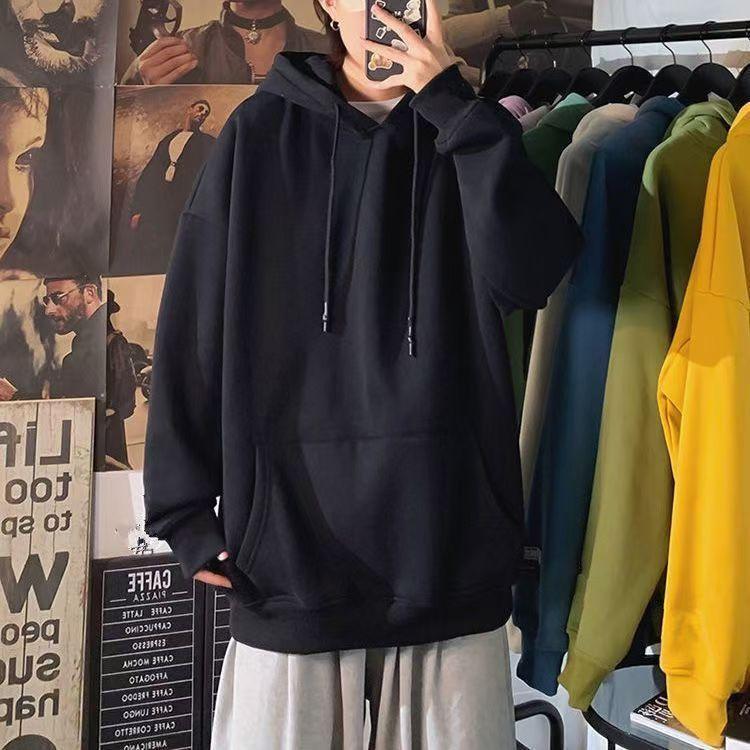 2026 New Autumn and Winter Heavyweight Hooded Sweatshirt Men Loose Oversize Solid Color Korean Style Street Fashion Jacket Top