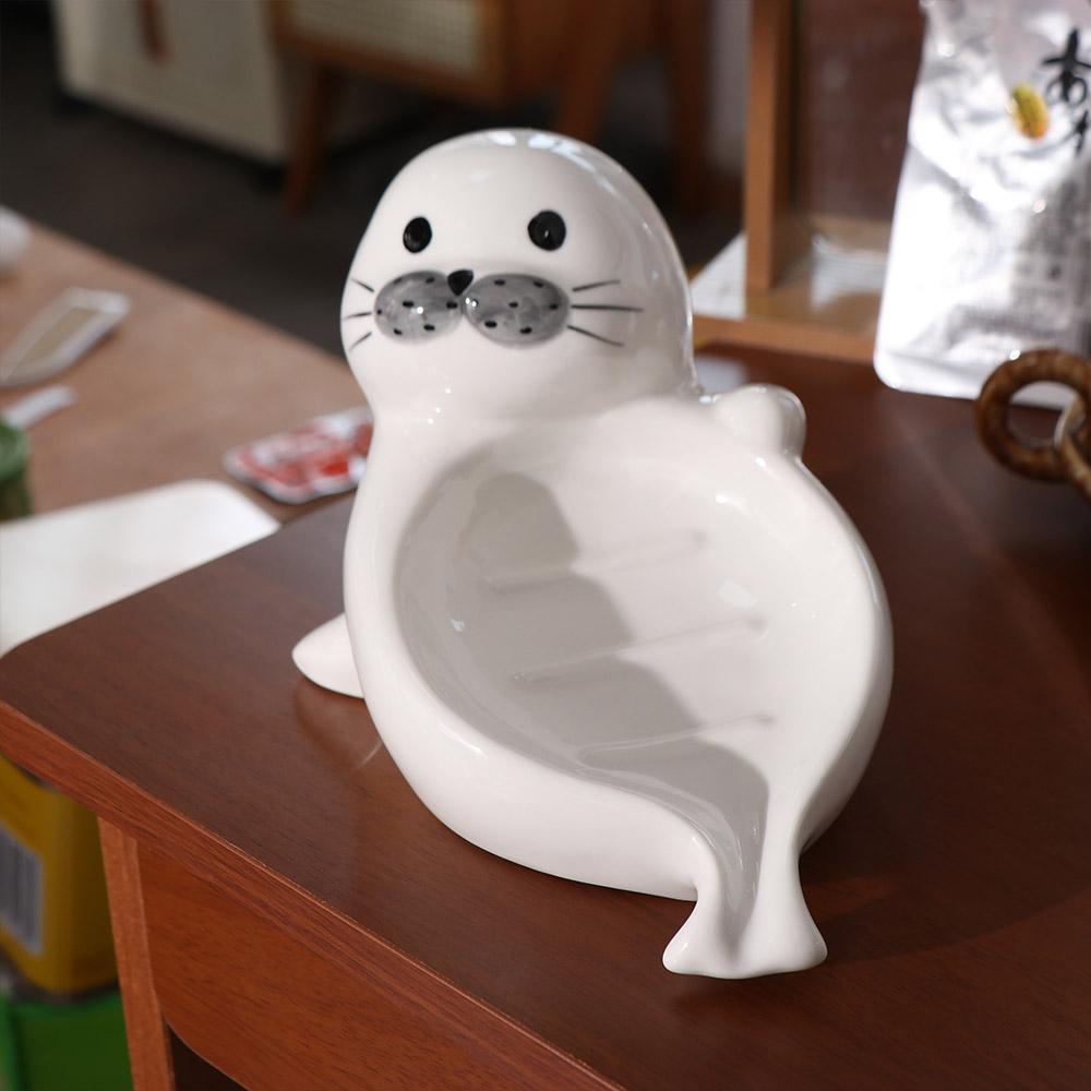 Cute Self Draining Soap Holder Drainable Bathroom Decor Organizer Sea Lion Soap Dish  Kitchen
