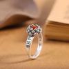 Women's Eight-Petal Lotus & Six-Character Mantra Adjustable Ring In Ethnic Chinese Retro Style