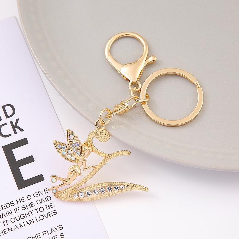 1Pc Alloy Rhinestone-Inlaid 26 English Letter Keychain Pendant For Women'S Fashion Car Bag Decoration Keychain Jewelry