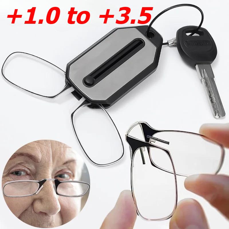 משקפי קריאה עם קליפס לאף גברים נשים משקפי היפראופיה ניידים משקפיים שקופים משקפיים מתקפלים עם מחזיק מפתחות +1.0 עד +3.0