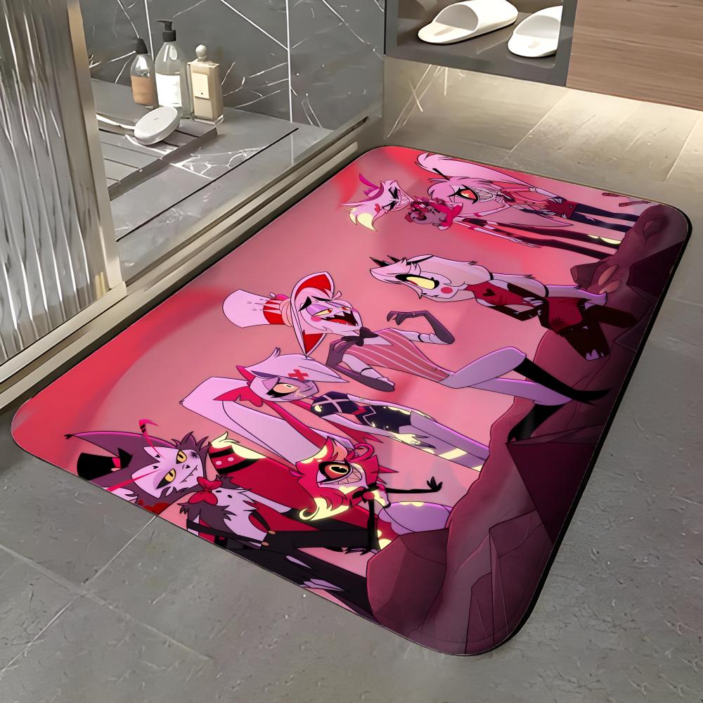 show H-Hazbin Hotel Floor Mat Soft Flannel Entrance Door Mat Non Slip Absorbent Bathroom Bedroom Floor Rug