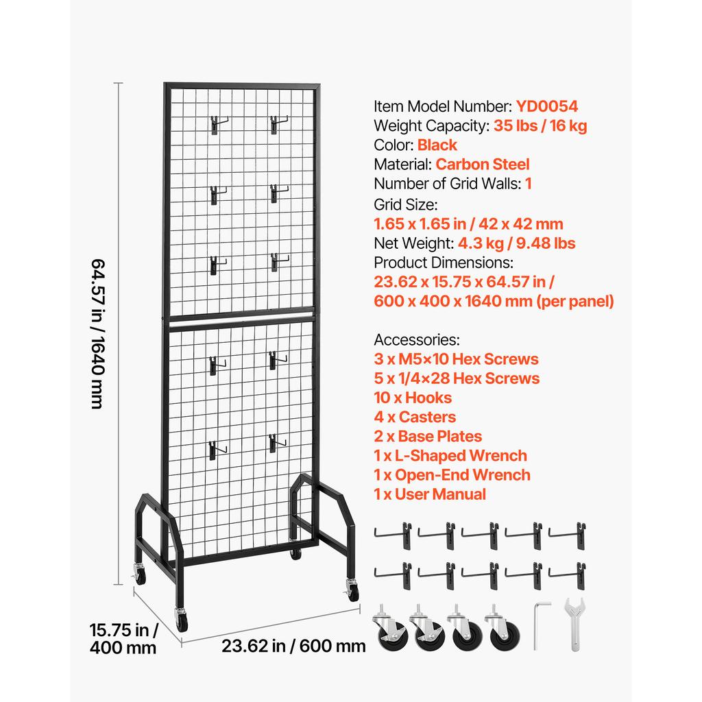 SucceBuy Grid Wall Panel Wire Grid Panels Display Rack Movable Art Display Shelf with Wheel Carbon Steel Gridwall for Craft Show