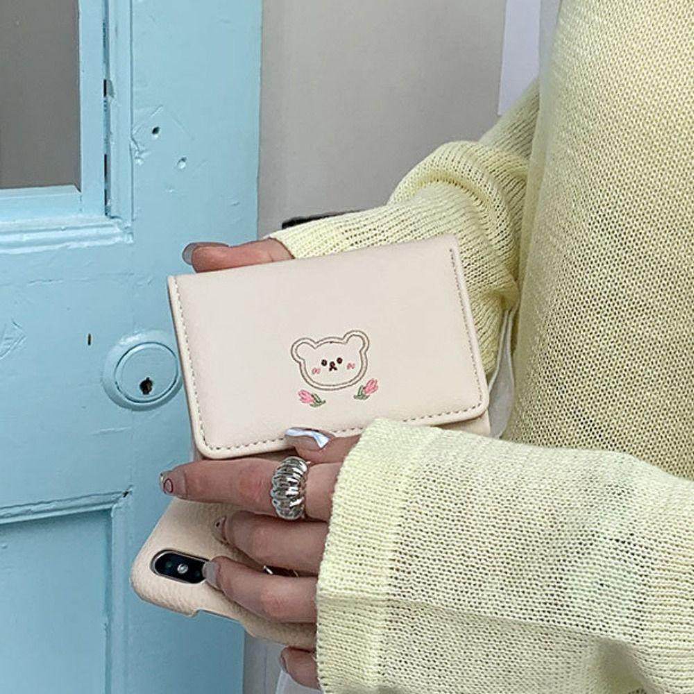 

Kawaii Cute Tri-Fold Purses Portable Coin Purse Storage Bag Bear Short Wallet Girls світло-синій колір