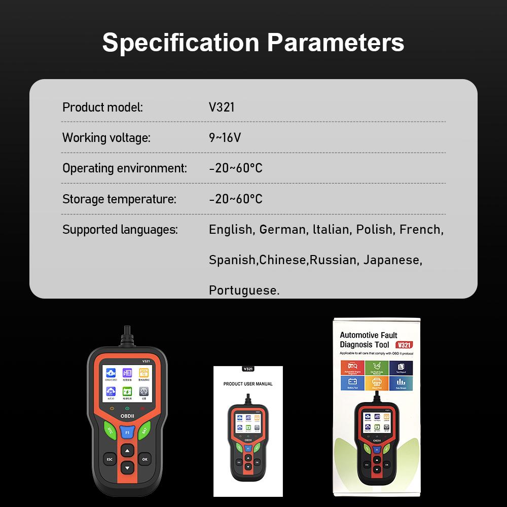 Code Reader V321 Battery Tester Fault Code Clear OBD II Scanner Car OBD2 Diagnostic Tools Check Engine System Universal