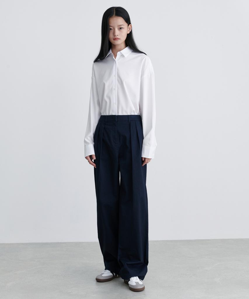 MUSINSA STANDARD WOMAN Women'S Reverse-To-Tuck Wide Chino Pants [Navy]