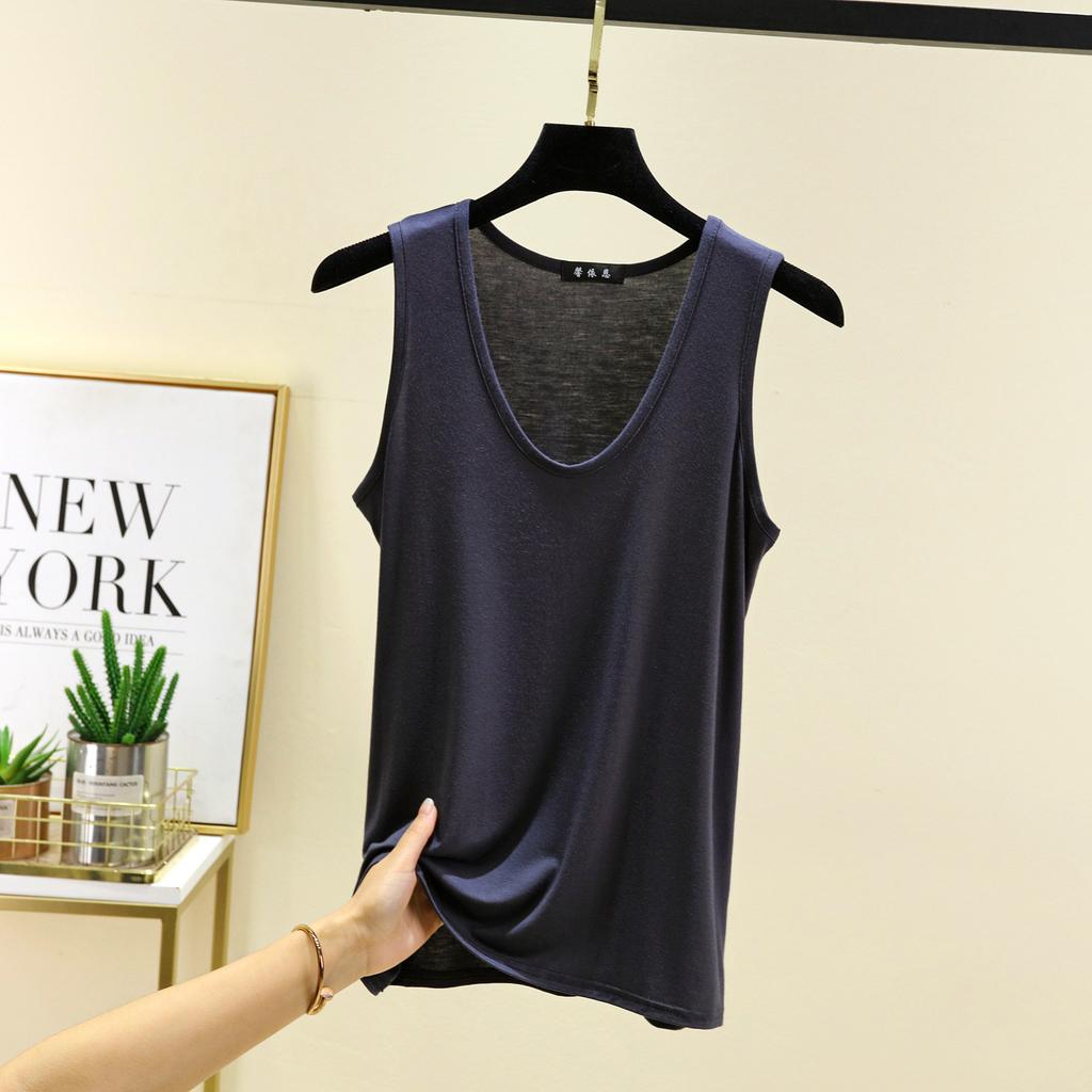 Oval neck elastic loose vest summer modal fashion versatile large size bottoming shirt hem arc women's top