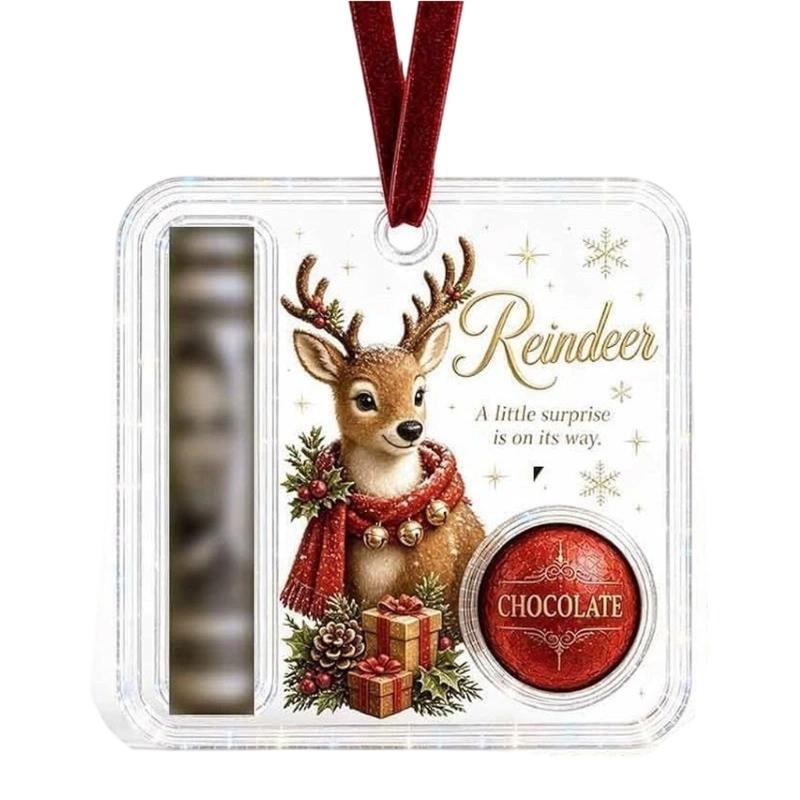 Holiday Cash Gift Ornament, Acrylic Money Pocket with Treat Compartment and Display Loop for Tree Use Gift