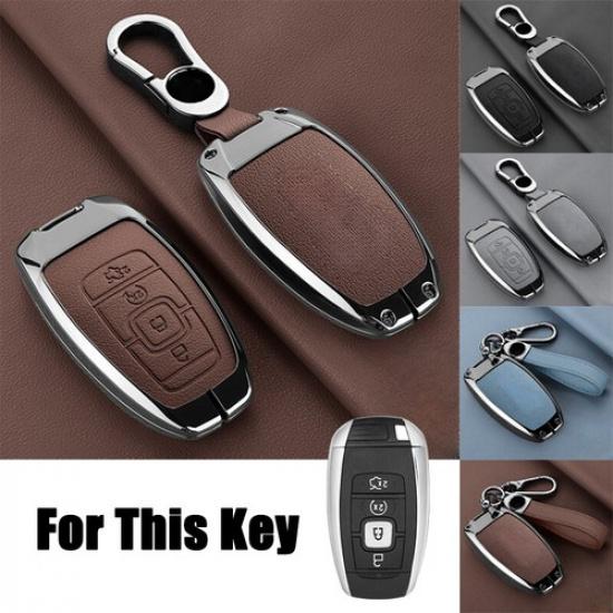 Alloy Leather Car Key Case Cover For Lincoln MKC MKZ MKX Navigator Continental