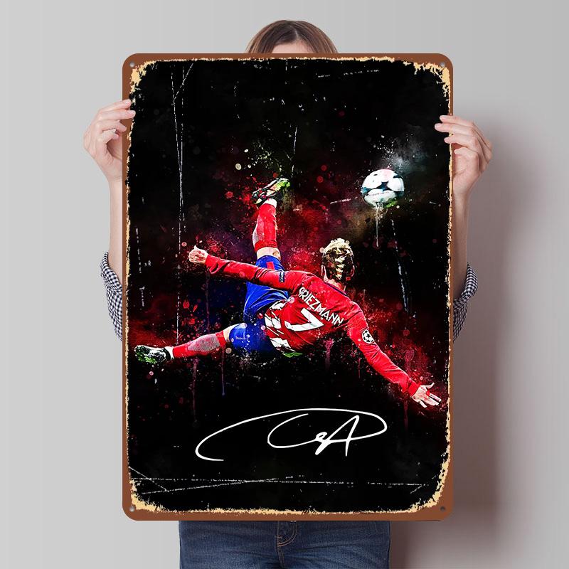 

Griezmann Bicycle Kick Tin Plaque Poster Customized Wall Art Retro Vintage Metal Signs for Room Decoration At Home Decor Items 7.9x11.8In(20x30cm)