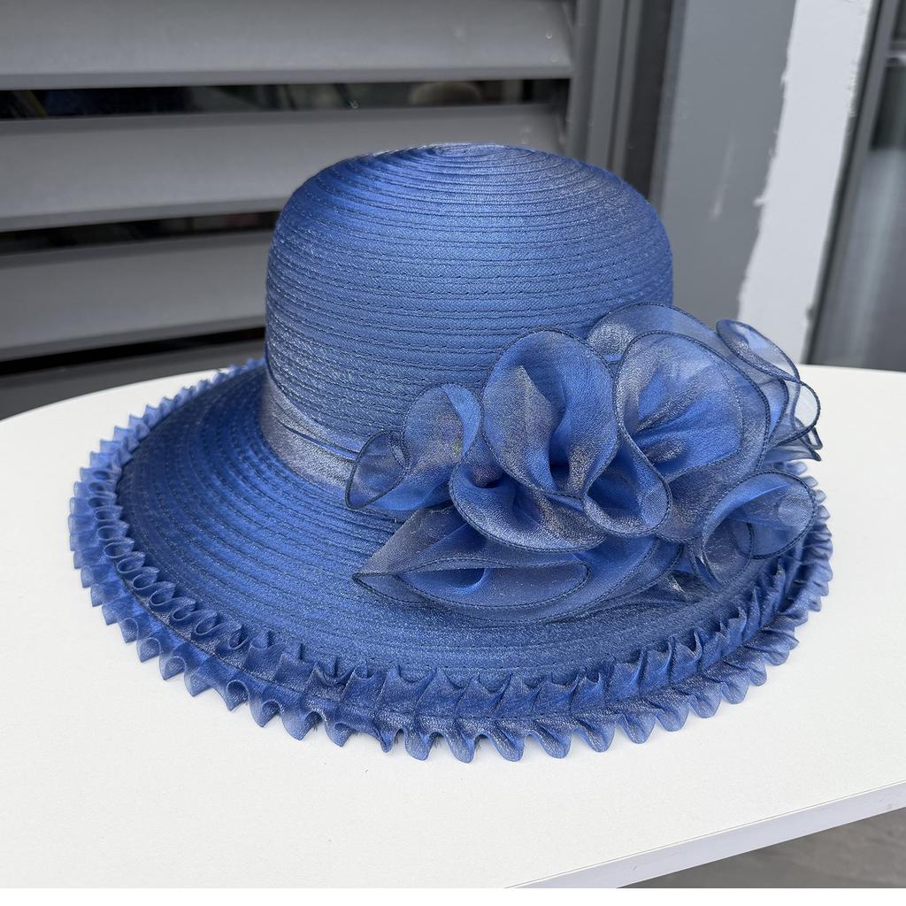 Korean UV Resistant Women's Sun Hat Organza Floral Design Fashionable Large Beach Sun Hat for Summer Outings Cool Hat