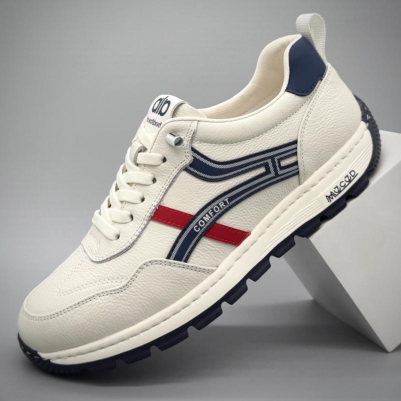Zapatillas de Cuero Genuino para Hombre Estilo Primavera - Ligeras, Versátiles, Blancas, Deportivas Casuales