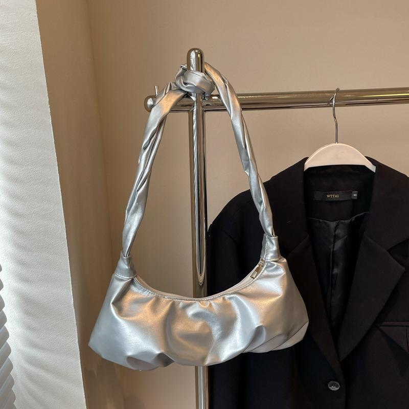 

Сумка Женская 2025 Новая Летняя Сумка-Полумесяц Складки Персонализированная Сумка Под Мышку Нишевый Дизайн На Плечо Кроссбоди Сумка Тренд серебряный