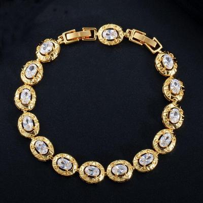 Bracciale tennis di lusso WWJ di colore giallo dorato brillante ovale con zirconi cubici