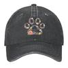 Floral Paw Print Washed Baseball Cap Casual Cotton Curved Brim Dad Hat Unisex Outdoor Adjustable