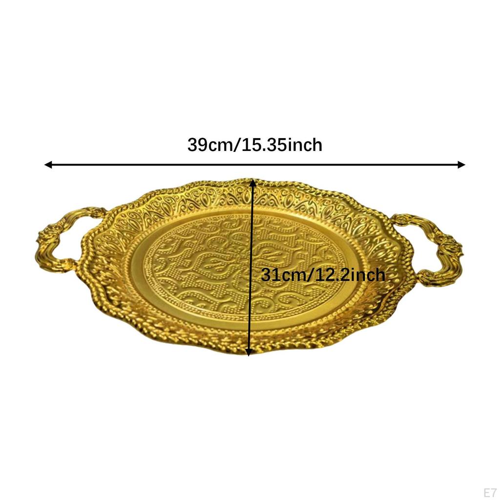 Fruit Plate Appetizer Platter European Metal Multipurpose Serving Tray with Handles for Candy