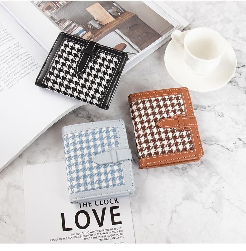Korean Style Short Wallet Women Minimalist Plaid Coin Purse Retro Thin Student Foldable Coin Purse Female