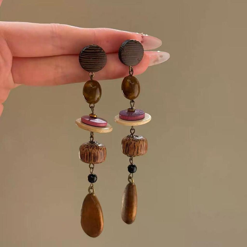 Silver Needle Tiger Eye Asymmetric Stud Earrings - Retro, Versatile & Luxurious High-End Accessory